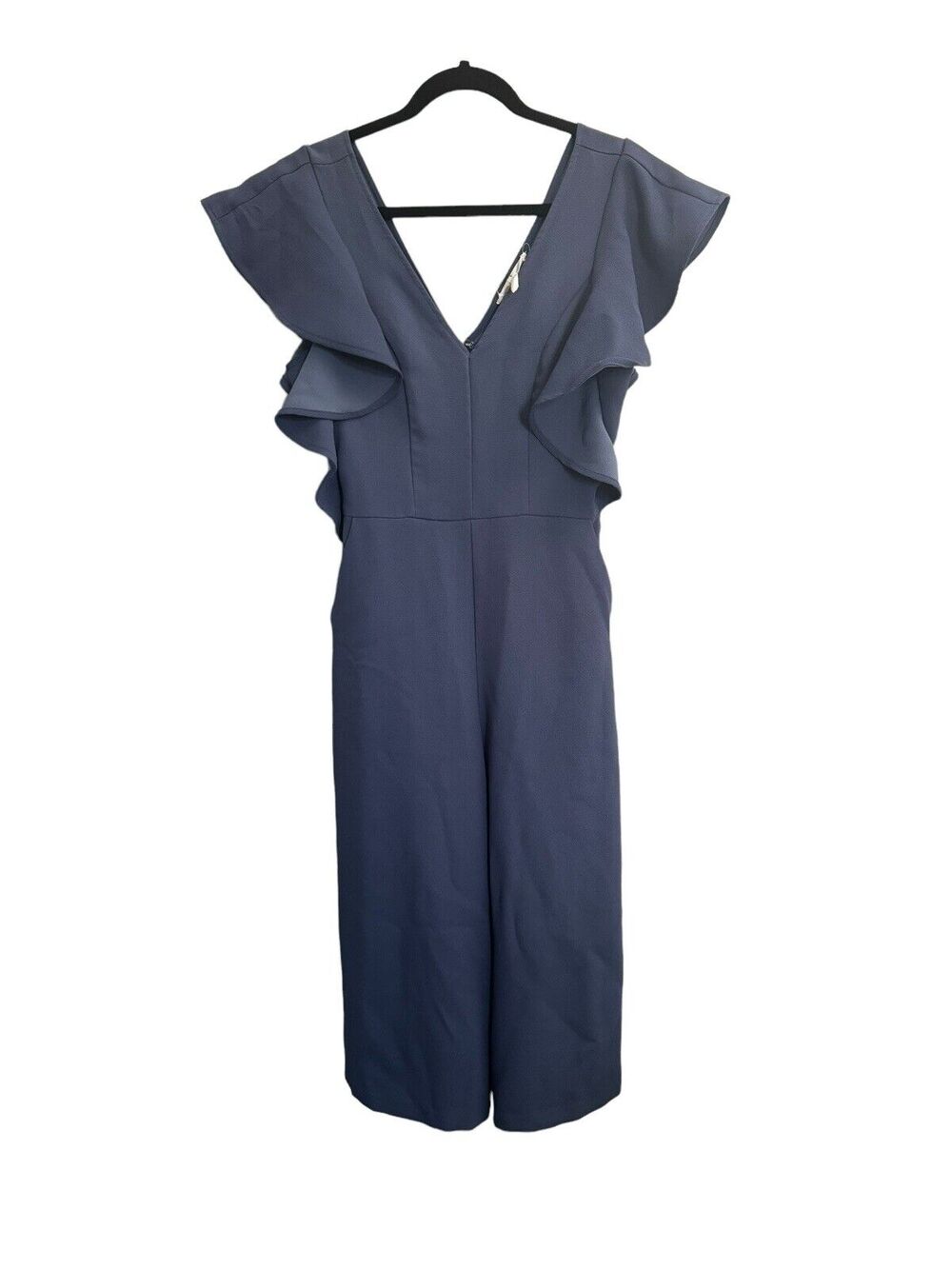 BCBG MAXAZRIA Jumpsuit Womens 4 Wide Leg Crop Flutter Sleeve Blue Vneck #7183